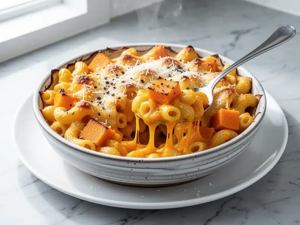 Cheesy Butternut Squash Mac and Cheese Bake: 30-Min Meal 4 cheesy butternut squash mac and cheese bake preparation steps