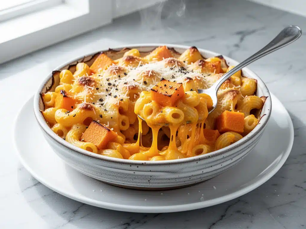 cheesy butternut squash mac and cheese bake - featured image