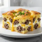 cheesy sausage and egg breakfast casserole - featured image