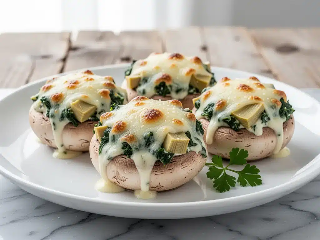 Cheesy Spinach Artichoke Stuffed Mushrooms - featured image