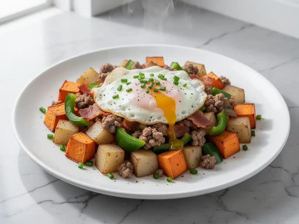 easy sheet pan breakfast hash with sweet potatoes - featured image