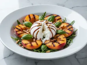 grilled peach and burrata salad - featured image