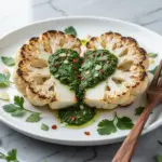 low-carb roasted cauliflower steaks with chimichurri - featured image