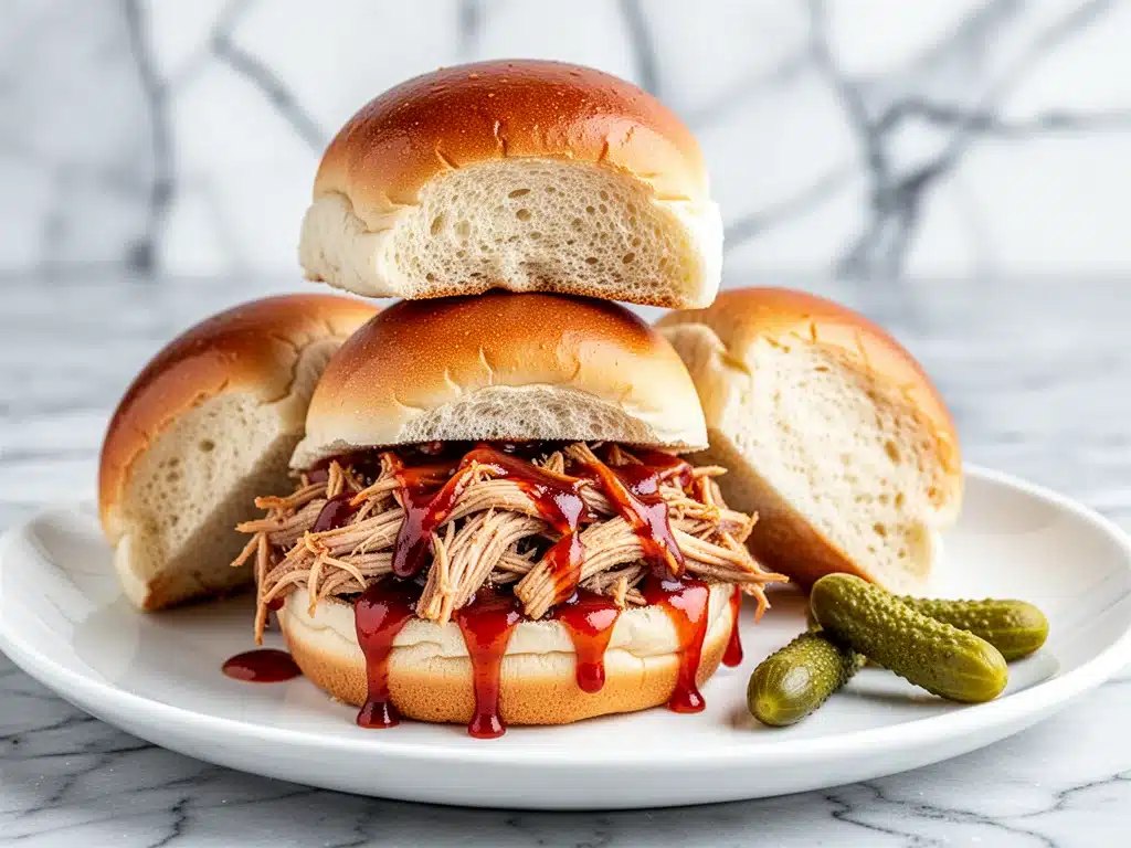 slow cooker pulled chicken sliders - featured image