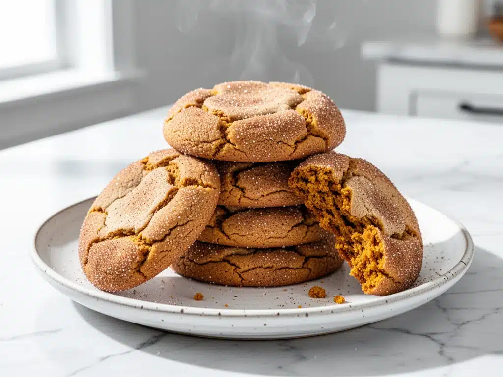 soft and chewy pumpkin snickerdoodle cookies - featured image