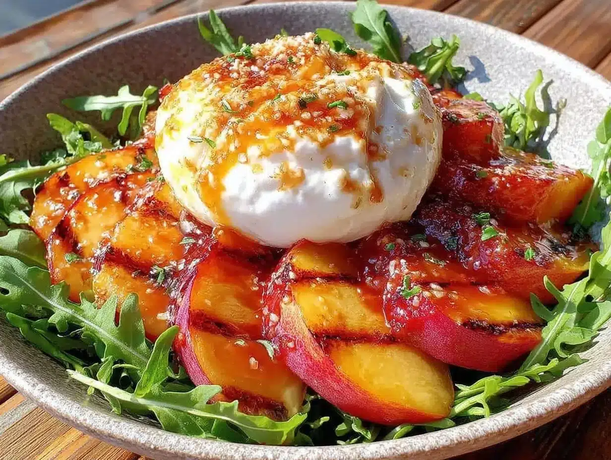 Budget-Friendly Grilled Peach Burrata Salad: 1 Serving for $2 4 budget-friendly grilled peach burrata salad preparation steps