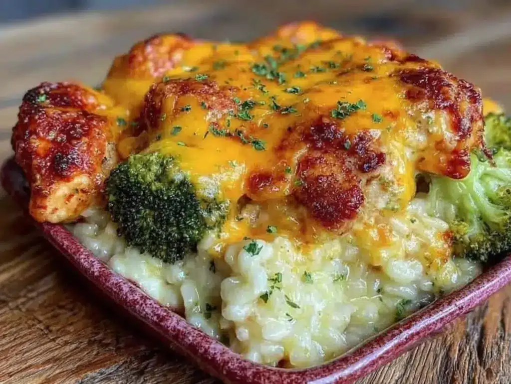 cheesy chicken broccoli rice casserole - featured image