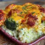 cheesy chicken broccoli rice casserole - featured image