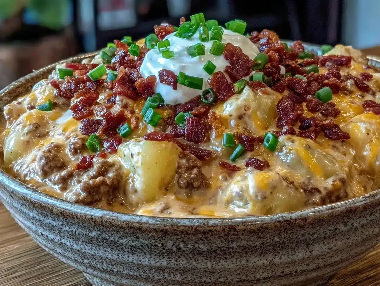 Creamy Cheeseburger Potato Soup with Crispy Bacon: 5 Easy Steps 4 creamy cheeseburger potato soup with crispy bacon preparation steps