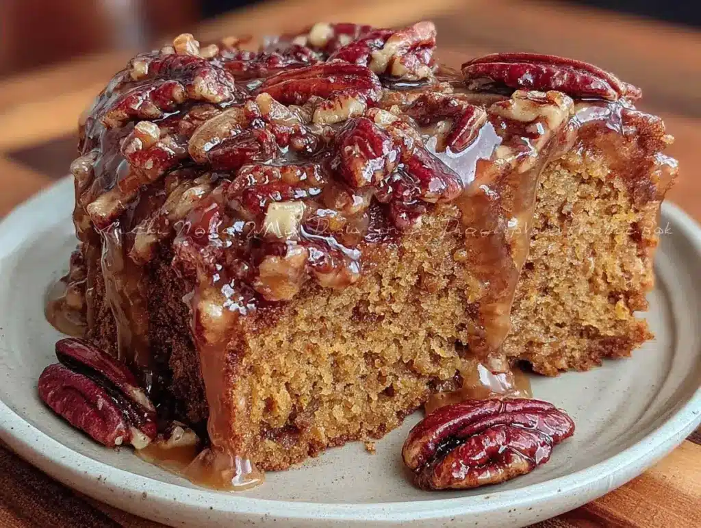 easy fall maple pecan pumpkin cake - featured image