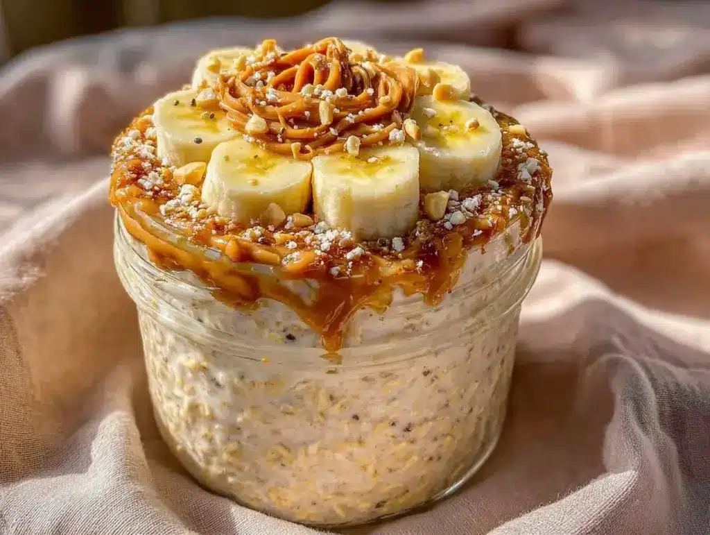 easy peanut butter banana overnight oats - featured image