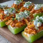 healthy buffalo chicken celery boats - featured image