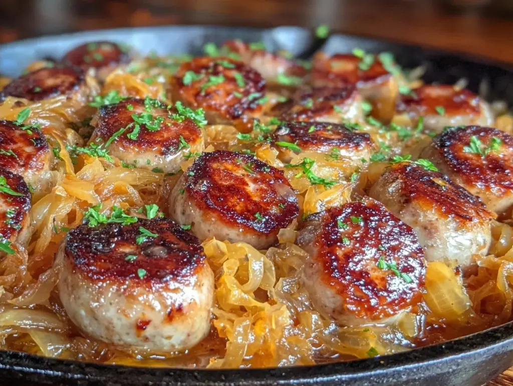 smoky oktoberfest bratwurst skillet - featured image